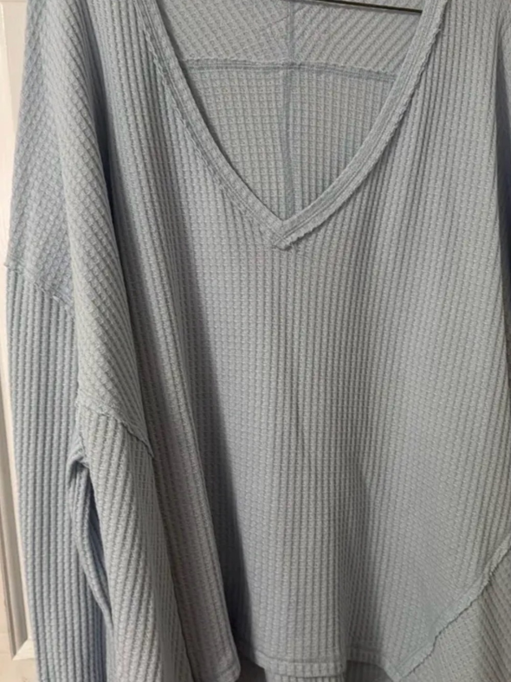 We The Free Pale Blue Waffle Knit V-Neck Sweater